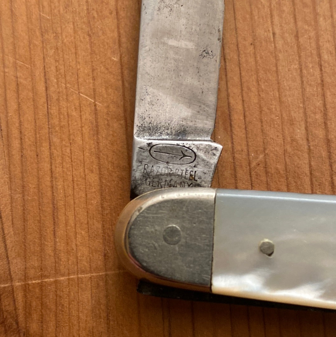 JS Holler & Co. Adolph Blaich SF 3 1/8” Pen Knife Mother of Pearl 1893-1915