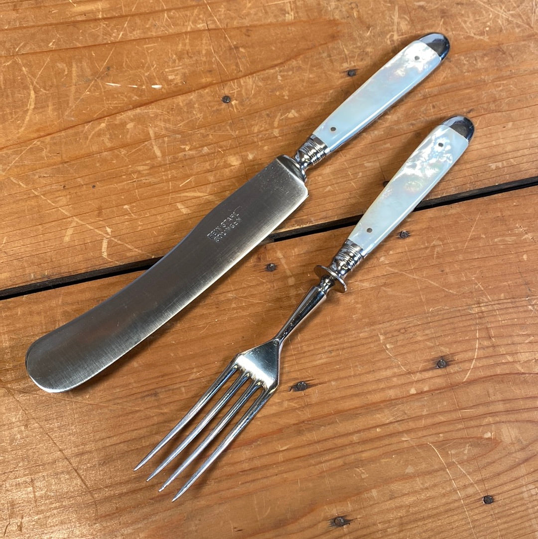 Fein Stahl Buckels Table Knife & Fork Hand Ground Mother of Pearl 1900-1920's?