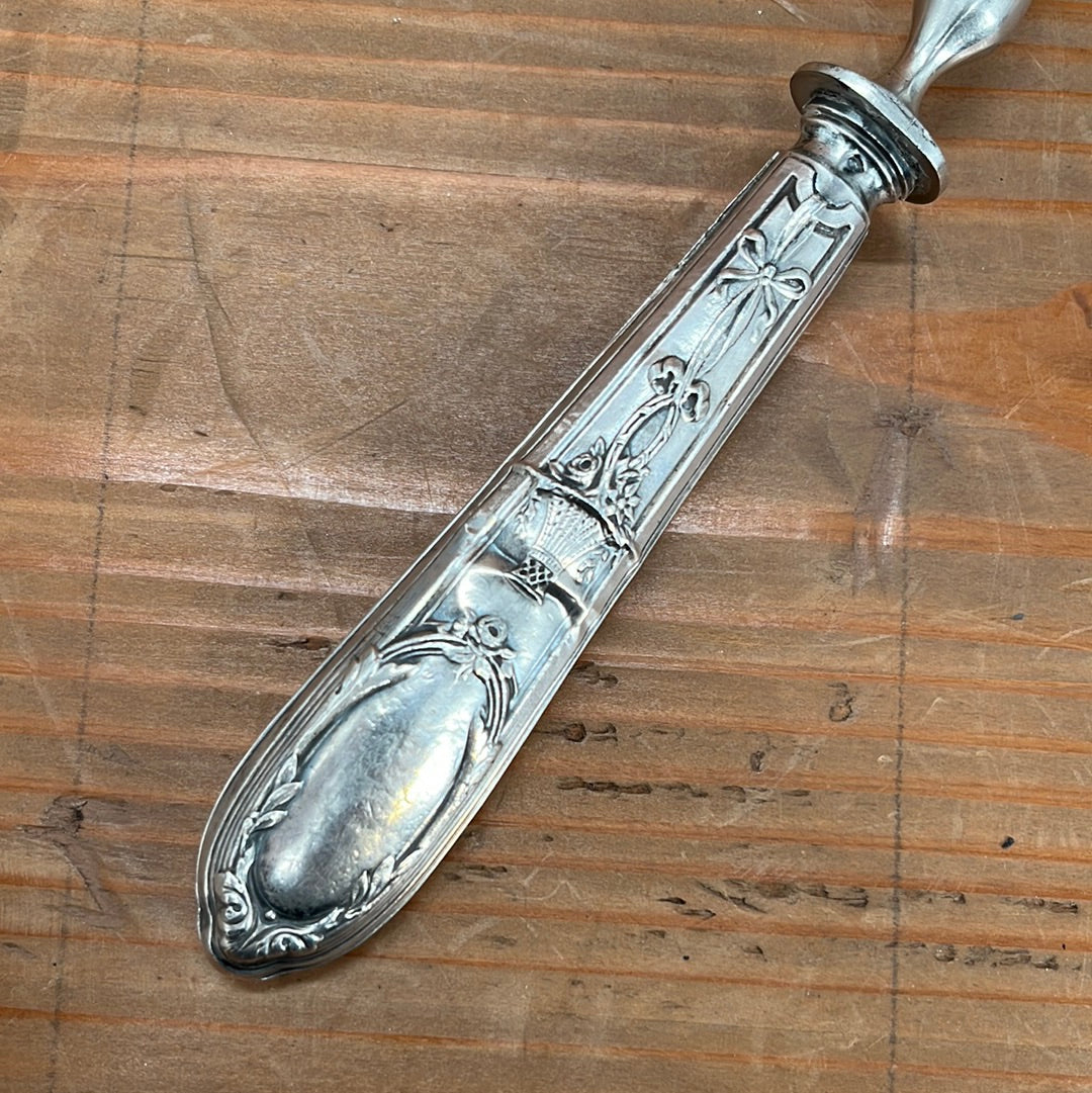 French Carving 3 Tined Fork Carbon Steel Silver Handle