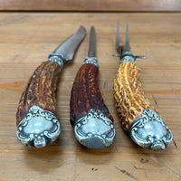 Landers Frary & Clark Aetna Works Carving Set Carbon Steel Sterling Stag ~1880s-1910s