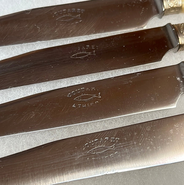 Antique French Table Knives Pictoral Marks In Shadow Box Early 20th C