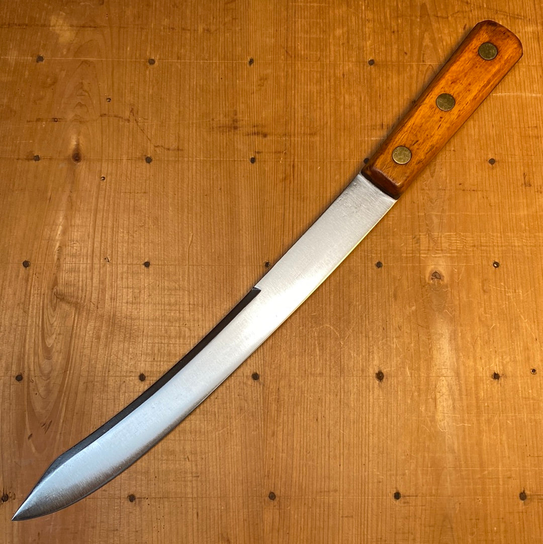 Landers Frary & Clark 11.5" Bullnose Scimitar Carbon Steel & Beechwood 19th C