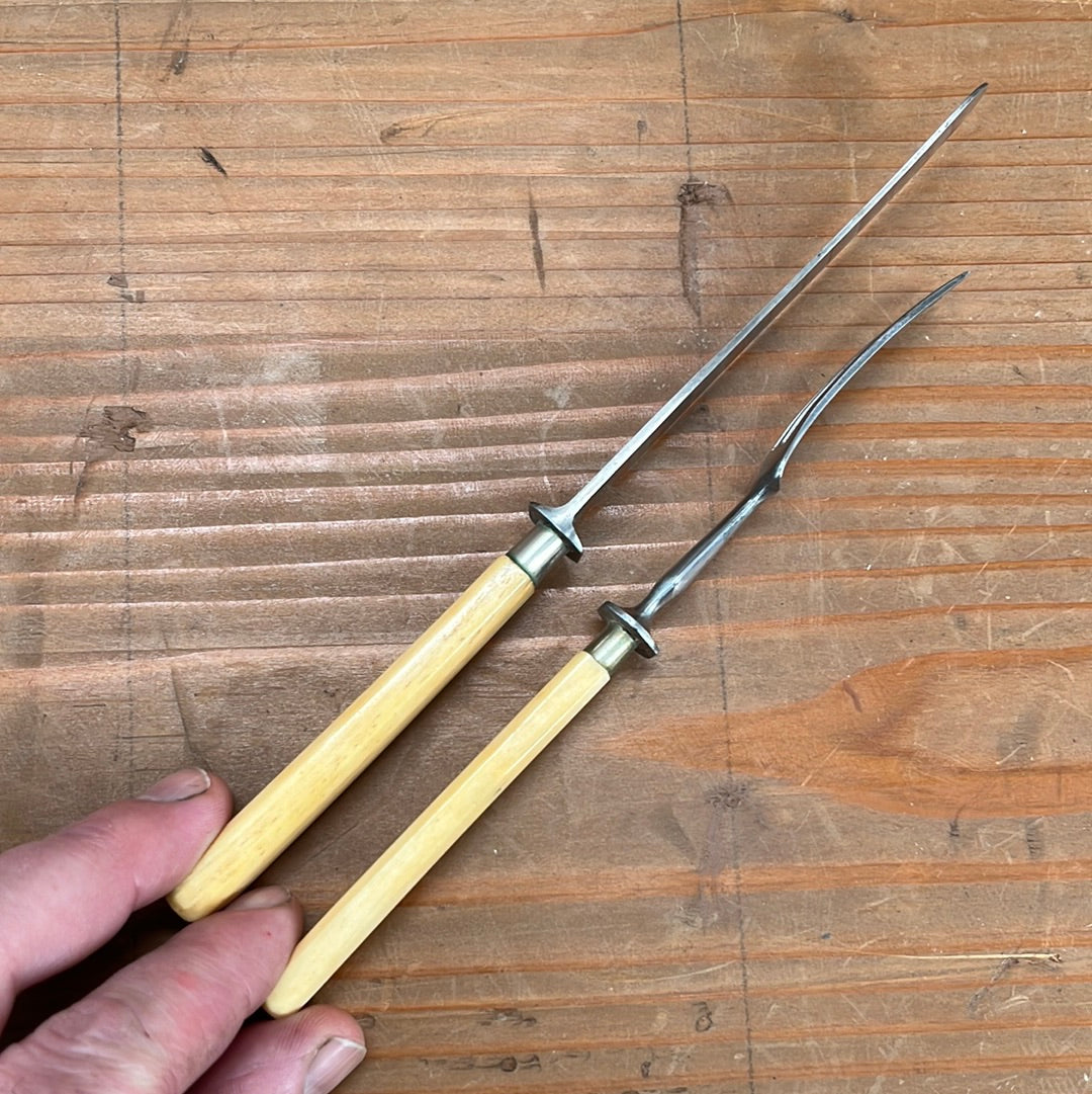 Gebr. Muller Stuttgart Dessert or Child's Cutlery Set Carbon Steel Bone circa ~1900