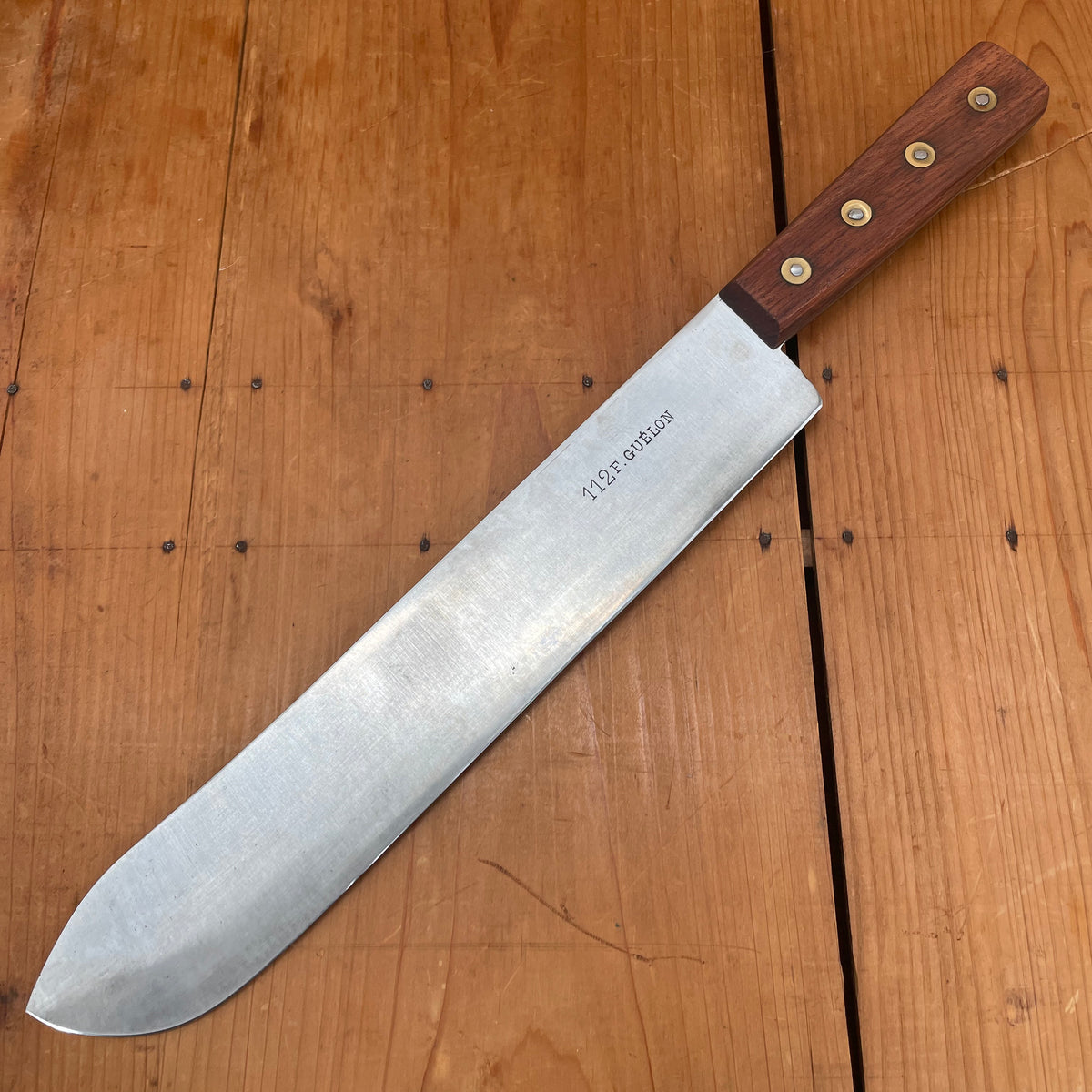 112 F. Guelon 12" Bullnose Butcher Carbon Steel Rosewood France 1950's