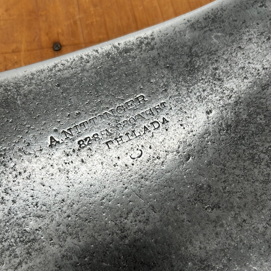 A Nittinger 10" Splitter Hand Forged Carbon Steel Turned Wood Handle ~1860's-80's