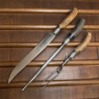 American Cutlery Co 3pc Carving Set Carbon Steel Stag c1900-1920