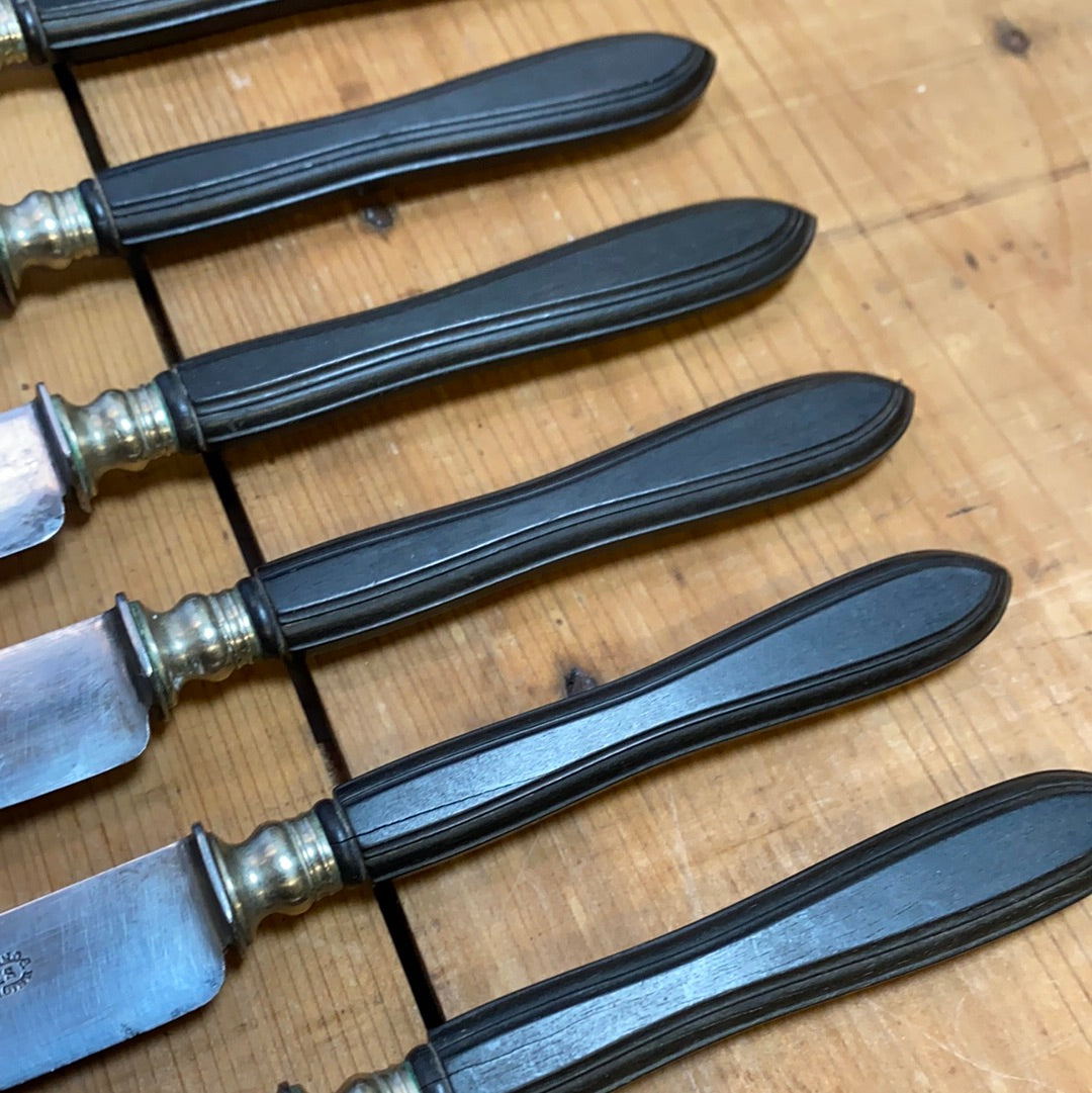 French Sm Table Knife Set of 6 Acier Fondu Paris Carbon Steel Ebony