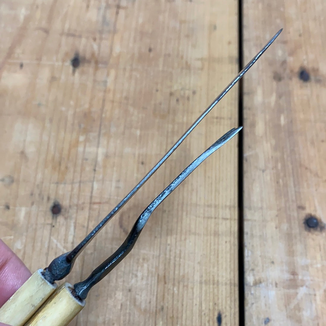 Antique Child’s Fork & Knife Set Unmarked Carbon Steel & Bone 19th C