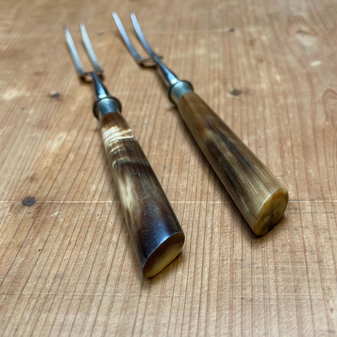 Hors d'ourve Fork Set Chromed Carbon Steel & Horn In Box Germany  1950s