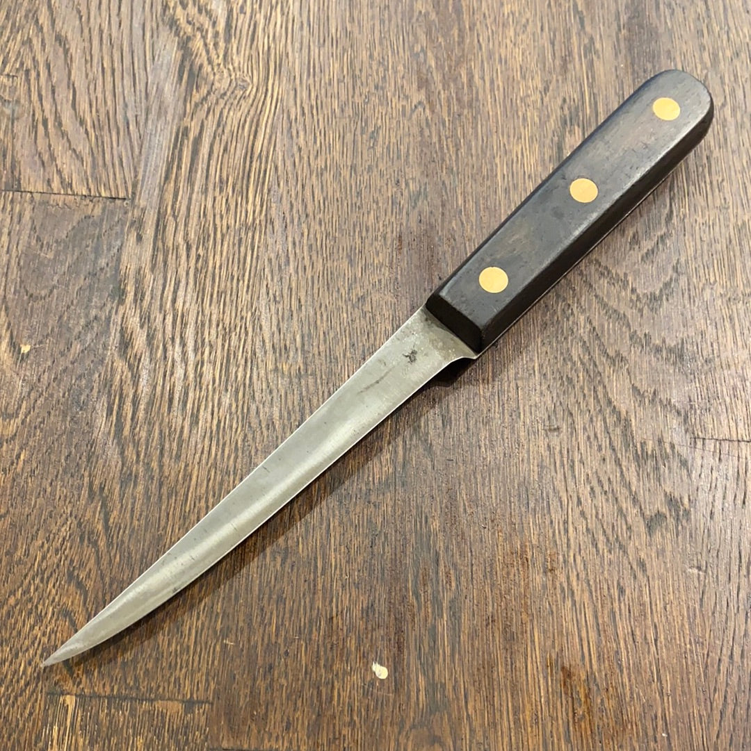 Unmarked (German?) 5.5” Boning Knife Semi Flex Carbon Steel Walnut Handle