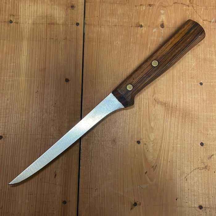 Unmarked 6” Semiflex Boning Knife Carbon Steel & Tropical Hardwood -Russel ?