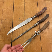 Landers Frary & Clark Universal Carving 3Pc Set Knife Fork Steel Carbon Steel Stag Sterling