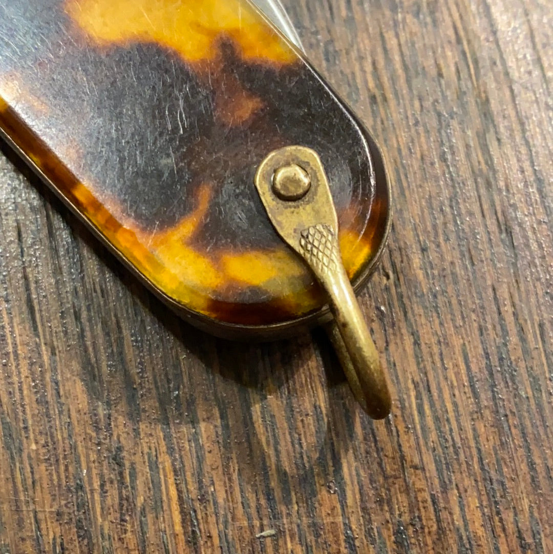Unmarked 3 1/2” Wide Pen Knife Imitation Tortoise - France 1920’’s 30’s??