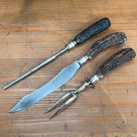 Geo Wostenholm & Sons IXL Carving Set Carbon Steel Sterling Stag Sheffield 1891-1920s