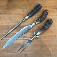 Geo Wostenholm & Sons IXL Carving Set Carbon Steel Sterling Stag Sheffield 1891-1920s