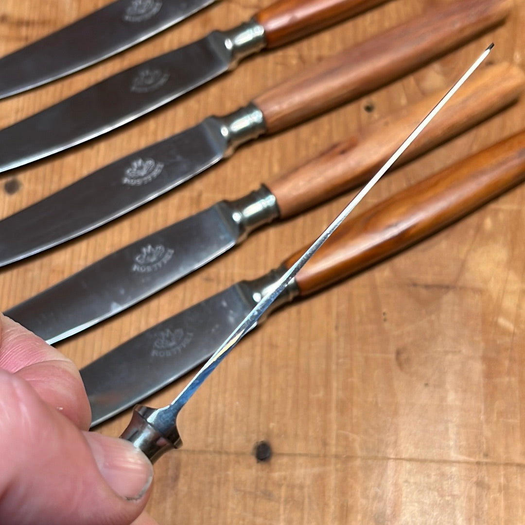 Eichenlaub Fruit / Dessert Knife Set 6 Stainless & Cherry Wood Solingen Germany~1950's 60's