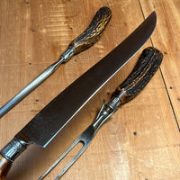 American Carving Set Carbon Steel Sterling Ferrules Stag 1880s-1920s