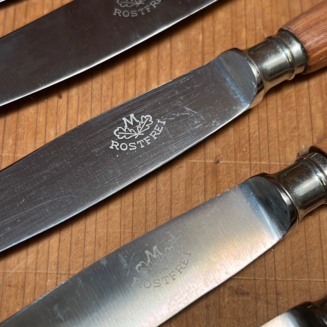 Eichenlaub Fruit / Dessert Knife Set 6 Stainless & Cherry Wood Solingen Germany~1950's 60's