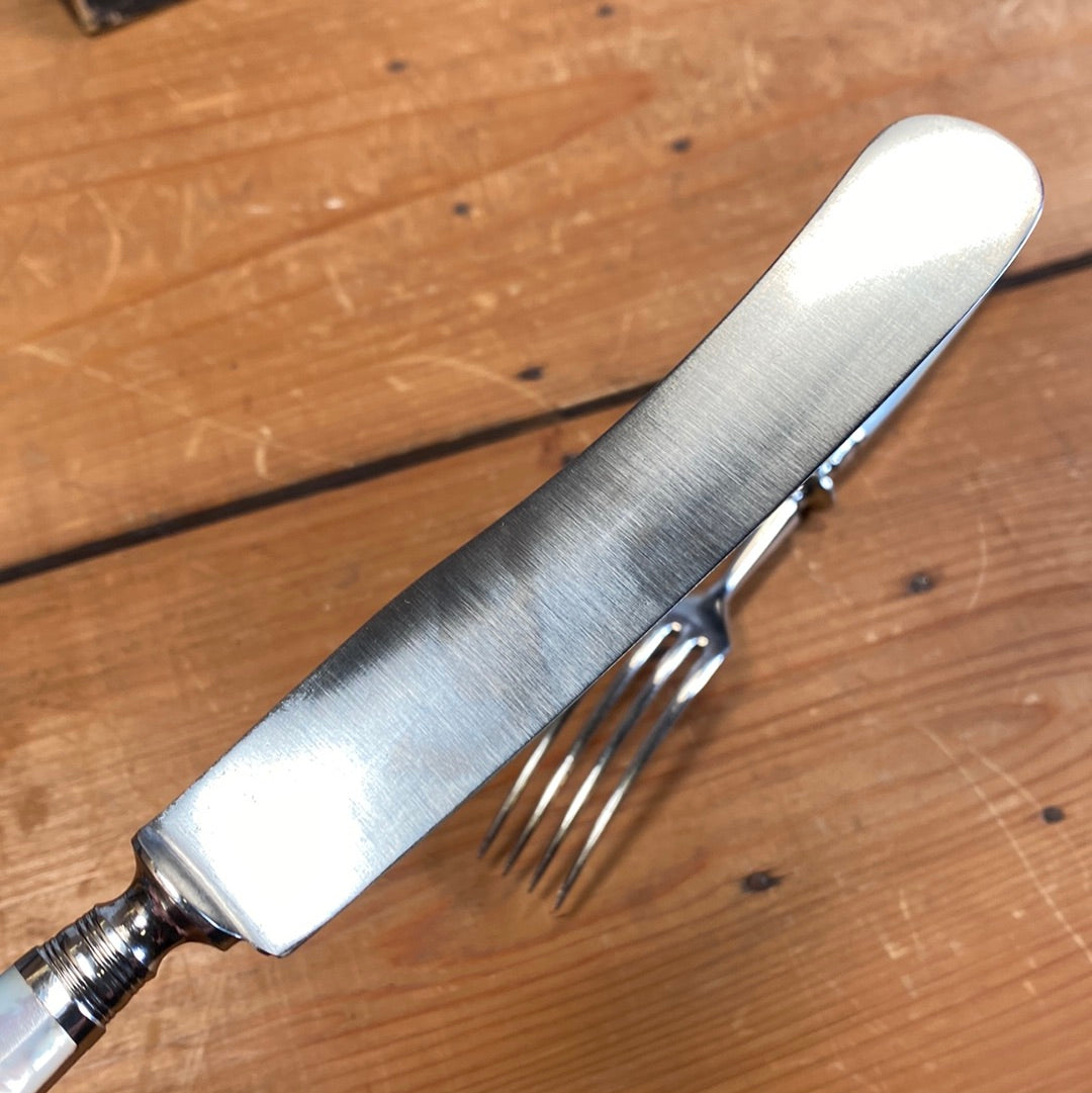 Fein Stahl Buckels Table Knife & Fork Hand Ground Mother of Pearl 1900-1920's?