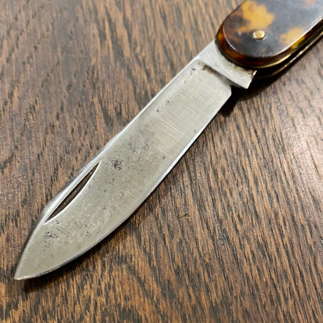 Unmarked 3 1/2” Wide Pen Knife Imitation Tortoise - France 1920’’s 30’s??