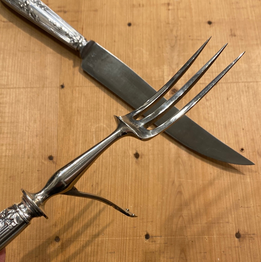 French Carving Set Silver & Carbon Steel Paris Acier Forge