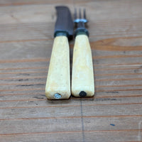 Gebr. Muller Stuttgart Dessert or Child's Cutlery Set Carbon Steel Bone circa ~1900