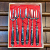 Eichenlaub Sardine Forks Stainelss & Ebony Solingen Germany~1970's In Box