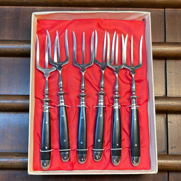 Eichenlaub Sardine Forks Stainelss & Ebony Solingen Germany~1970's In Box