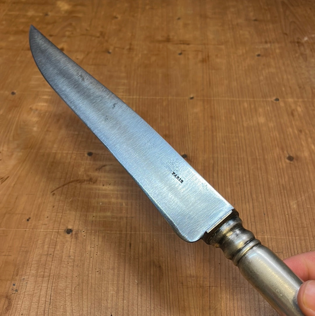 French 7.5" Carving Knife Forged Carbon Silverplate Handle 'Paris' 1920's?