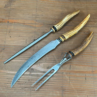 Hibbard Spencer & Bartlett Carving Set Carbon Steel Alligator Stag 1850-1900