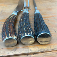 Geo Wostenholm & Sons IXL Carving Set Carbon Steel Sterling Stag Sheffield 1891-1920s