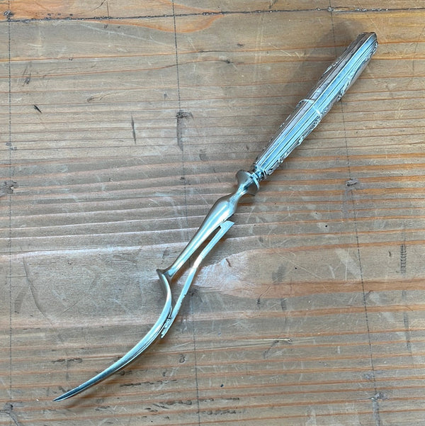 French Carving 3 Tined Fork Carbon Steel Silver Handle