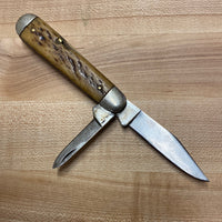 Unmarked 3 3/4” Jack Knife Carbon Steel Bone Hafts