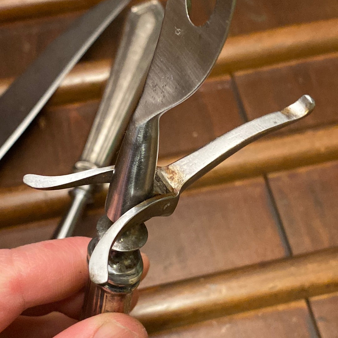 Unmarked 3pc Carving Set Carbon Steel Sterling Handles USA 1890’s-1920’s?