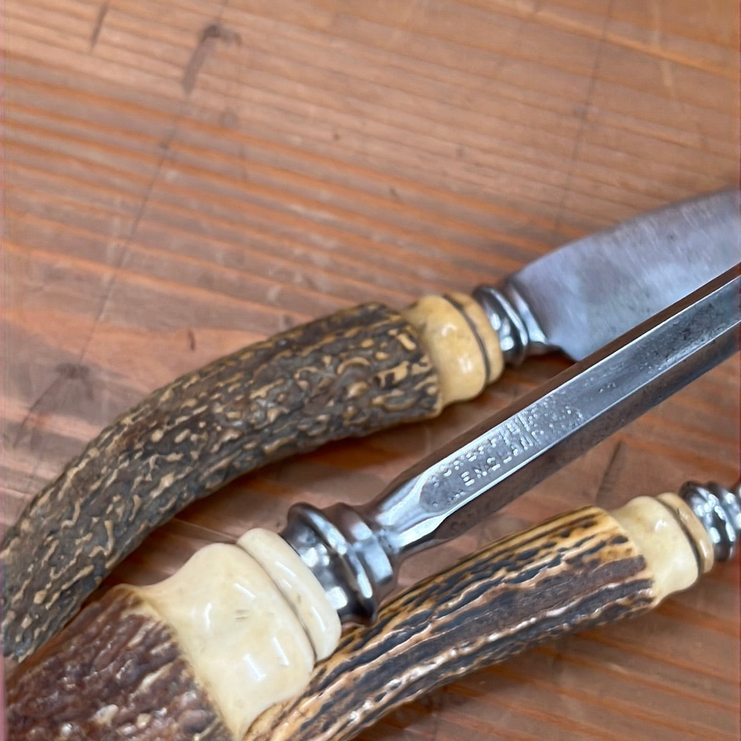 A J Jordan Carving Set AAA1 Sheffield England Curved Blade Horn