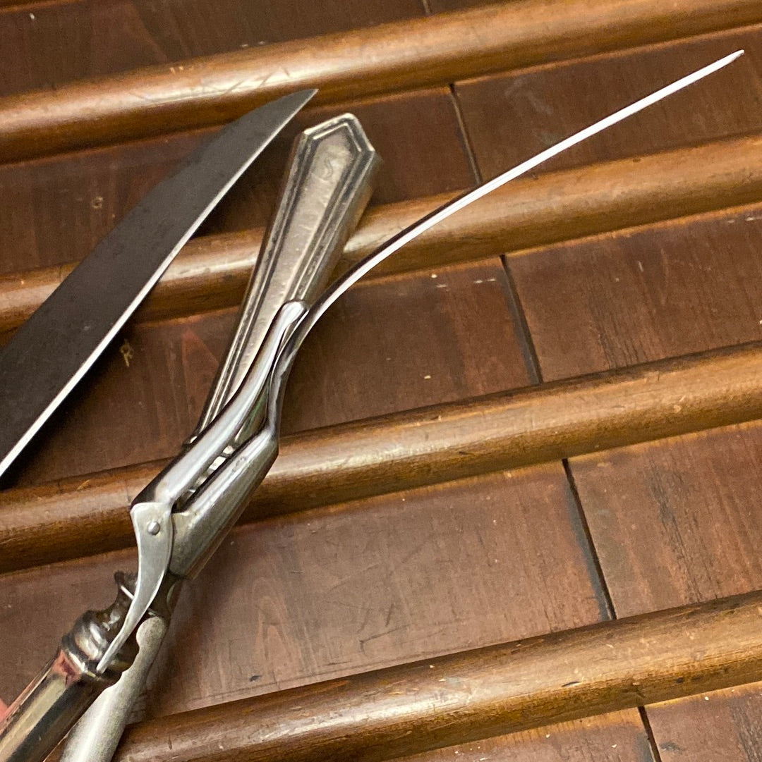 Unmarked 3pc Carving Set Carbon Steel Sterling Handles USA 1890’s-1920’s?