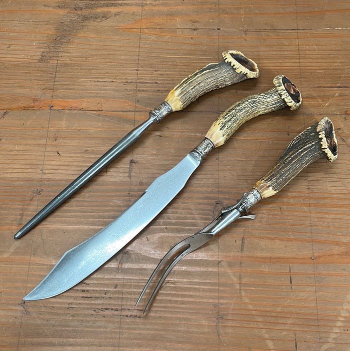 Meriden Cutlery Co Carving Set Carbon Steel Crown Stag 1918-1925