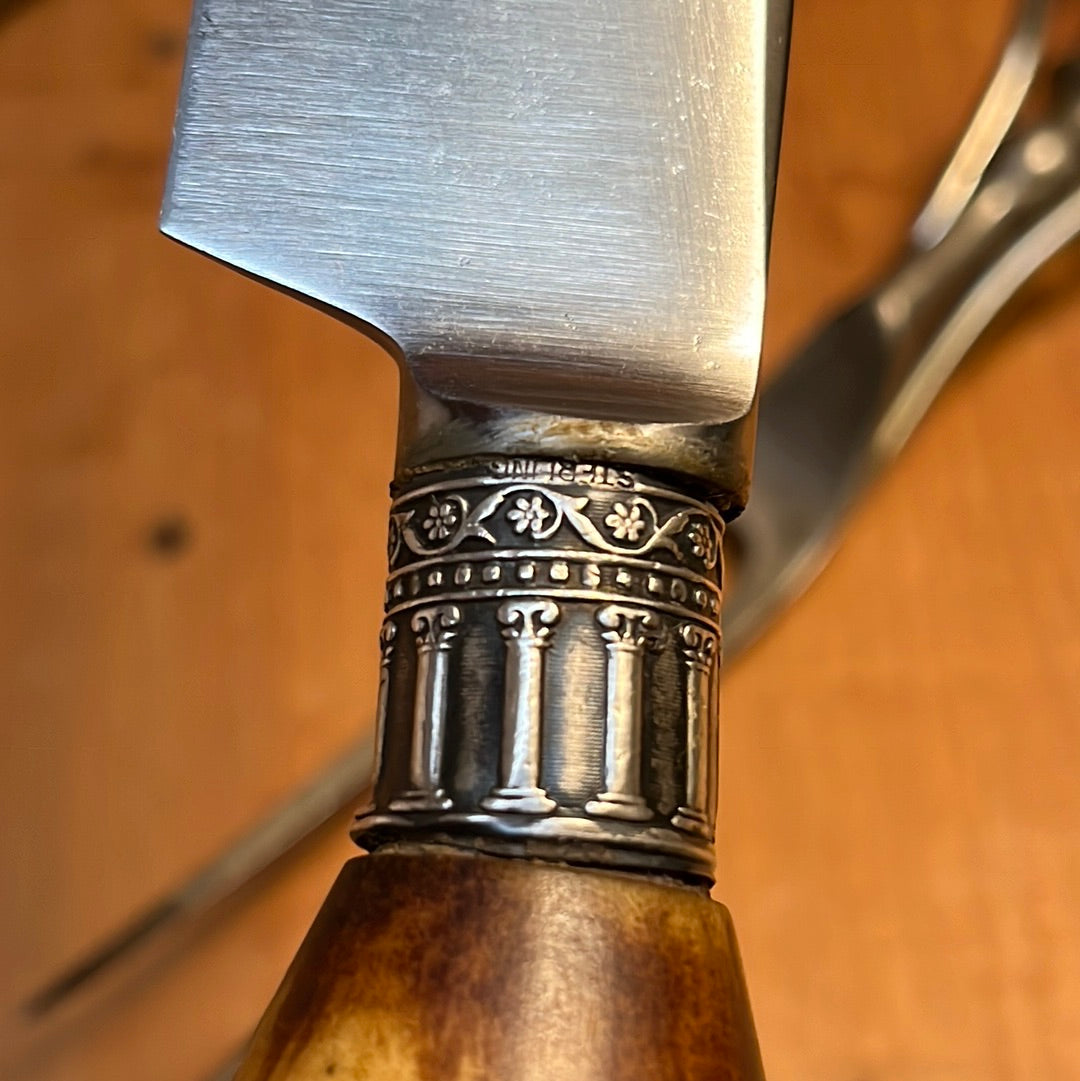 American Carving Set Carbon Steel Sterling Ferrules Stag 1880s-1920s