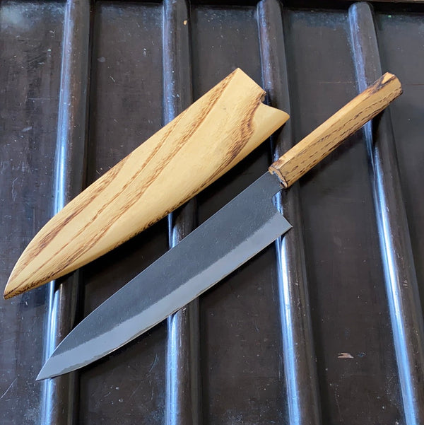 Konosuke Sanjo MB 240mm Gyuto Stainless Clad Shiro 2 Chestnut Handle & Saya