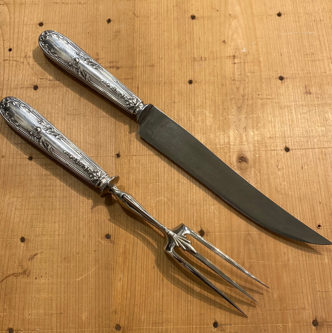 French Carving Set Silver & Carbon Steel Paris Acier Forge
