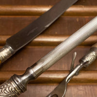 American Cutlery Co 3pc Carving Set Carbon Steel Stag c1900-1920