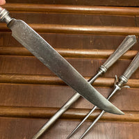 Unmarked 3pc Carving Set Carbon Steel Sterling Handles USA 1890’s-1920’s?