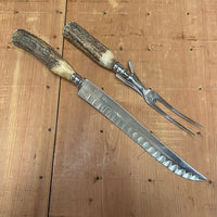 J A Henckels Carving Set ‘No-Stain’ Granton W/ 1931 US Pat No. Stainless & Stag Early 30’s