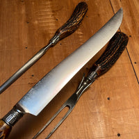 American Carving Set Carbon Steel Sterling Ferrules Stag 1880s-1920s