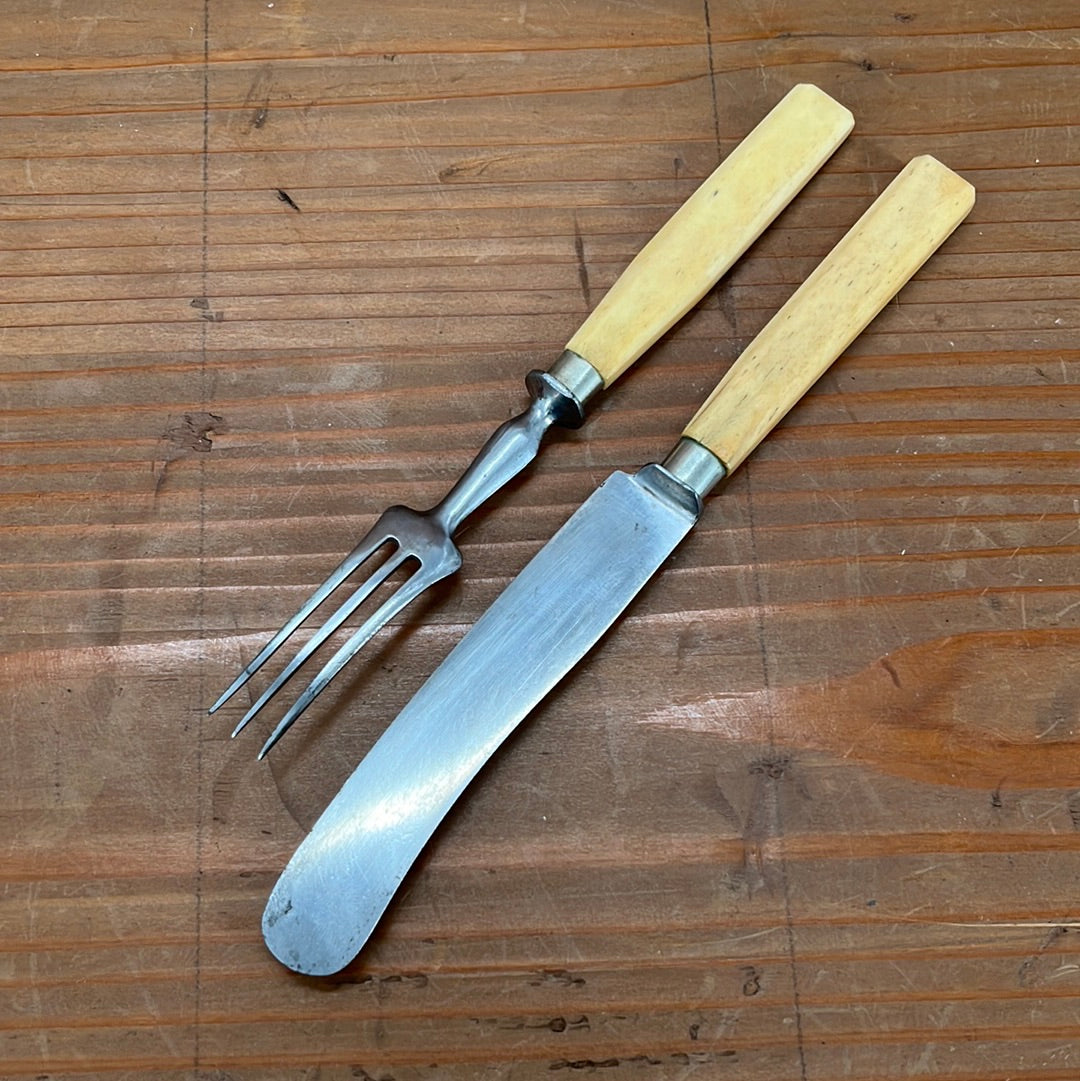 Gebr. Muller Stuttgart Dessert or Child's Cutlery Set Carbon Steel Bone circa ~1900