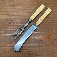 Gebr. Muller Stuttgart Dessert or Child's Cutlery Set Carbon Steel Bone circa ~1900