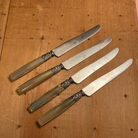 Au Kabile Table Knives Art Nouveau Carbon Steel & Horn France set of 4