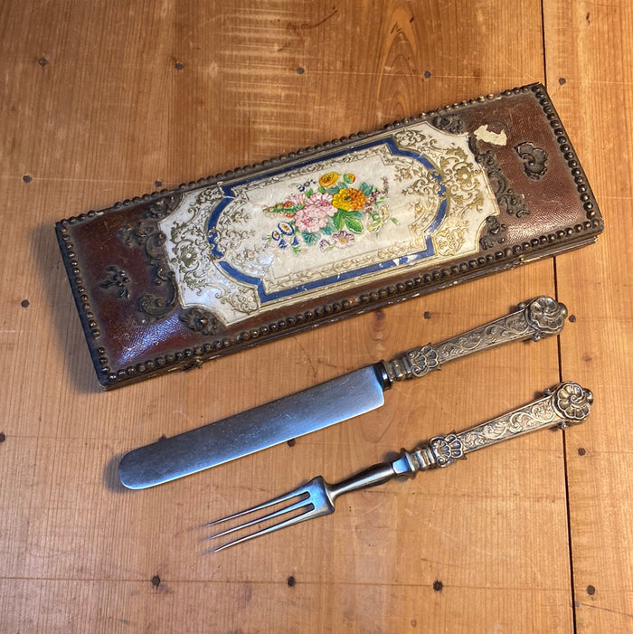 Fork and Knife Set Forged Carbon Steel & Coin Silver (?) German ? Late 19th C