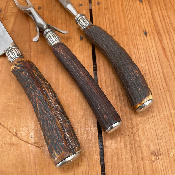 J Russell Co Green River Works Carving Set Sterling & Stag 1880's-1910's