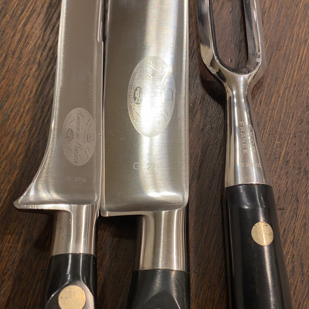 Sabatier Trumpet Ancienne Maison Carving Set Forged Stainless 1950s